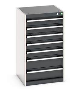 40010041.** Cabinet consists of 5 x 100mm and 2 x 150mm high drawers 100% extension drawer with internal dimensions of 400mm wide x 400mm deep. The drawers have a U.D.L of 75kg (when approaching high weight loads it is suggested to fix the cabinet to the ground)